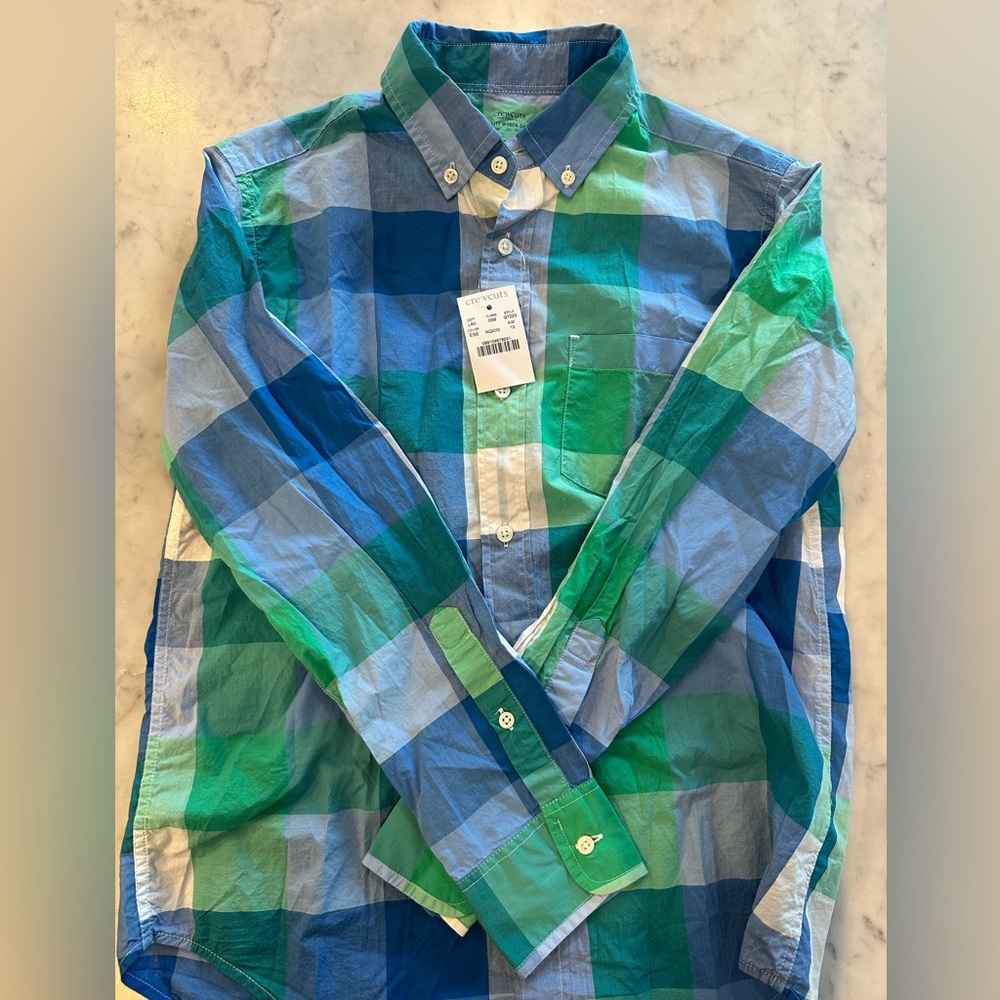 Boys j crew crewcuts Blue and Green Plaid Shirt size 12 NWT new